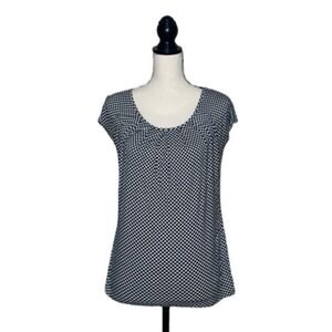 Banana Republic Shirt Womens Small Black White Polka Dot Pleated Flowy Workwear
